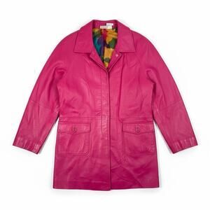 Vintage Newport News Y2K Pink Leather Longline Trench Coat Size L Lined